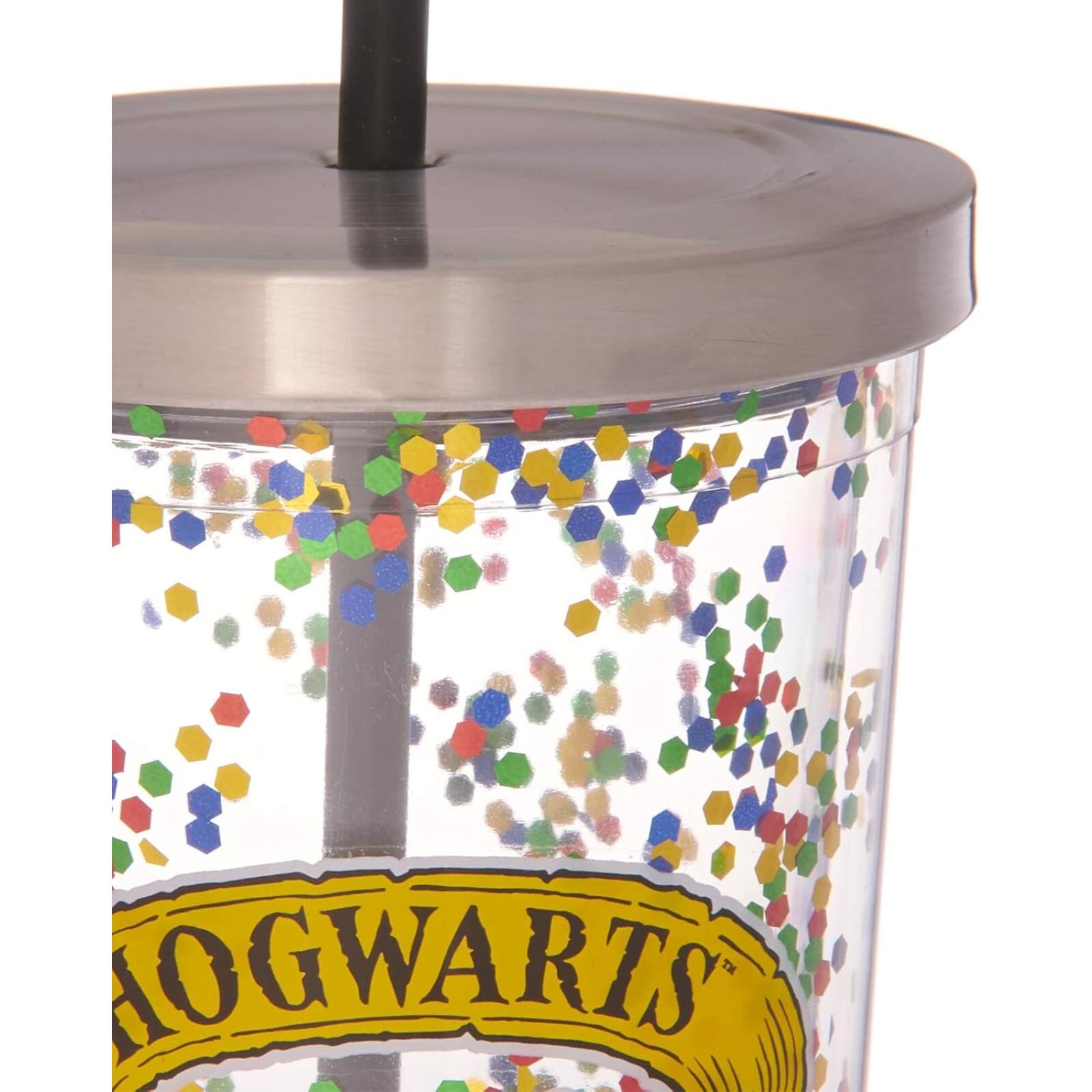 Left. Spoontiques - Spoontiques Harry Potter Hogwarts Double Walled Insulated Acrylic Tumbler Glitter Cup with Straw 20 ounce - Multicolor.