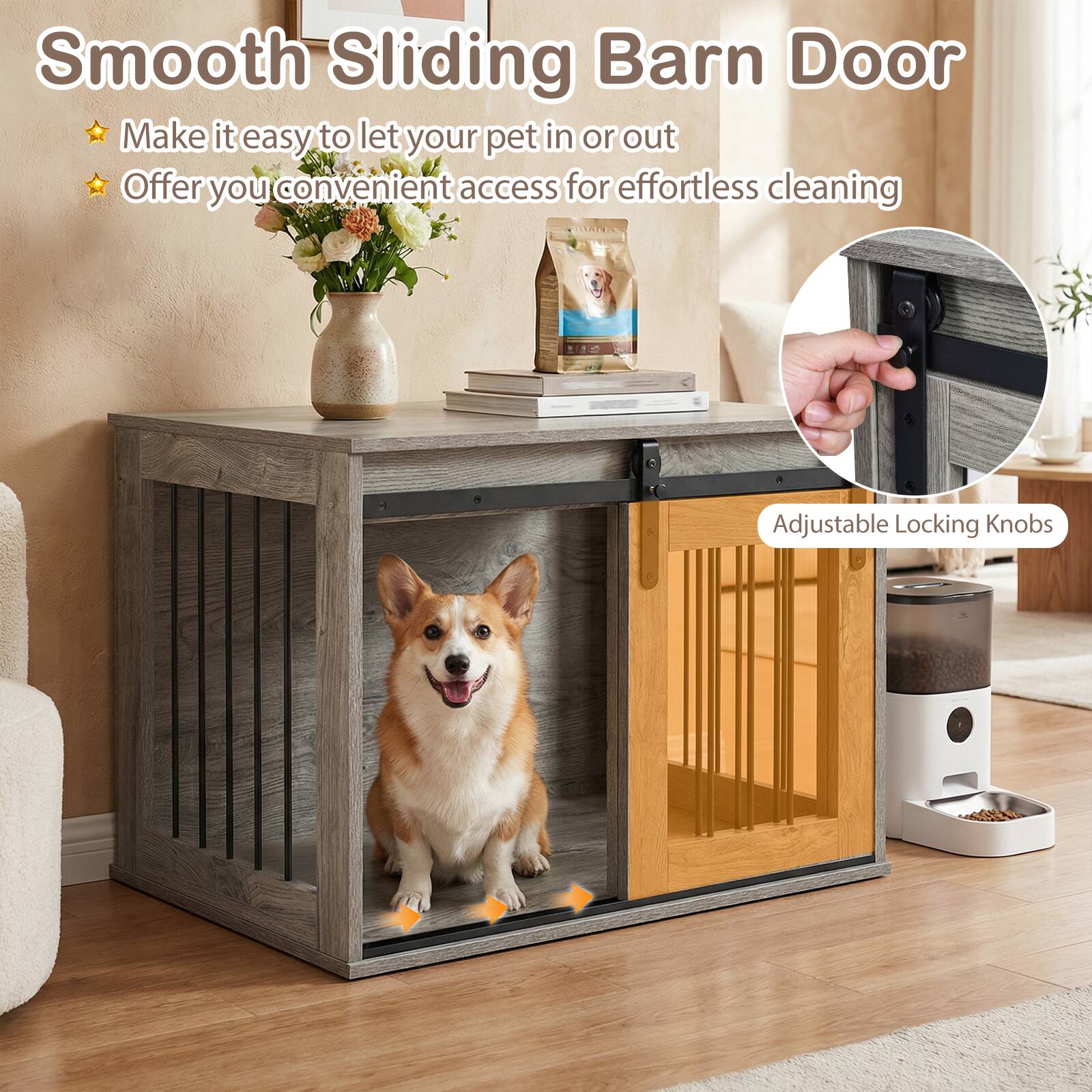 Smooth Sliding Barn Door

- Make it easy to let your pet in or out
- Offer you convenient access for effortless cleaning

4 Adjustable Locking Knobs