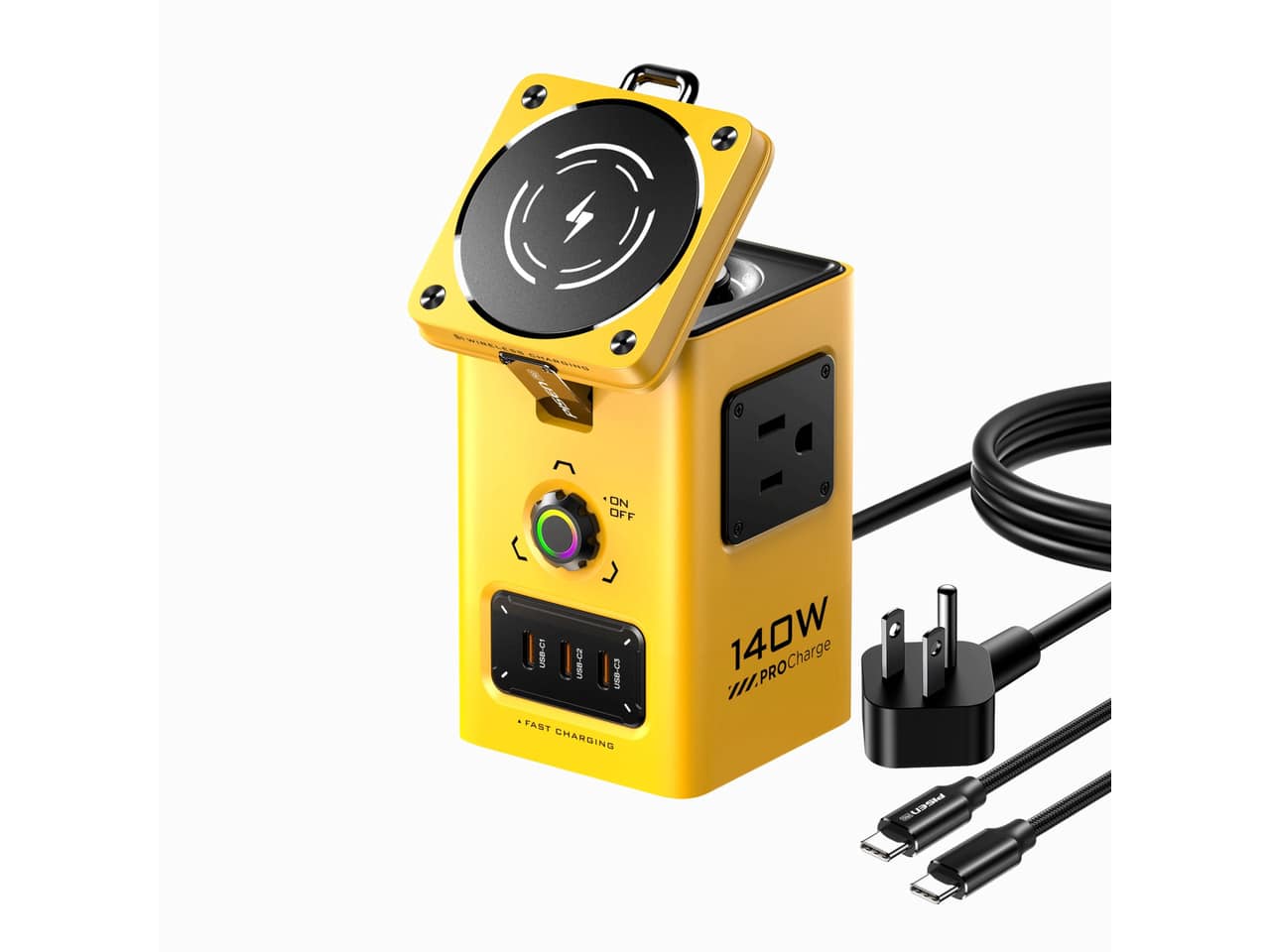 PISEN - 140W GaN Qi2 MagSafe wireless 8-in-1 charging stastion (KF27/ Yellow)