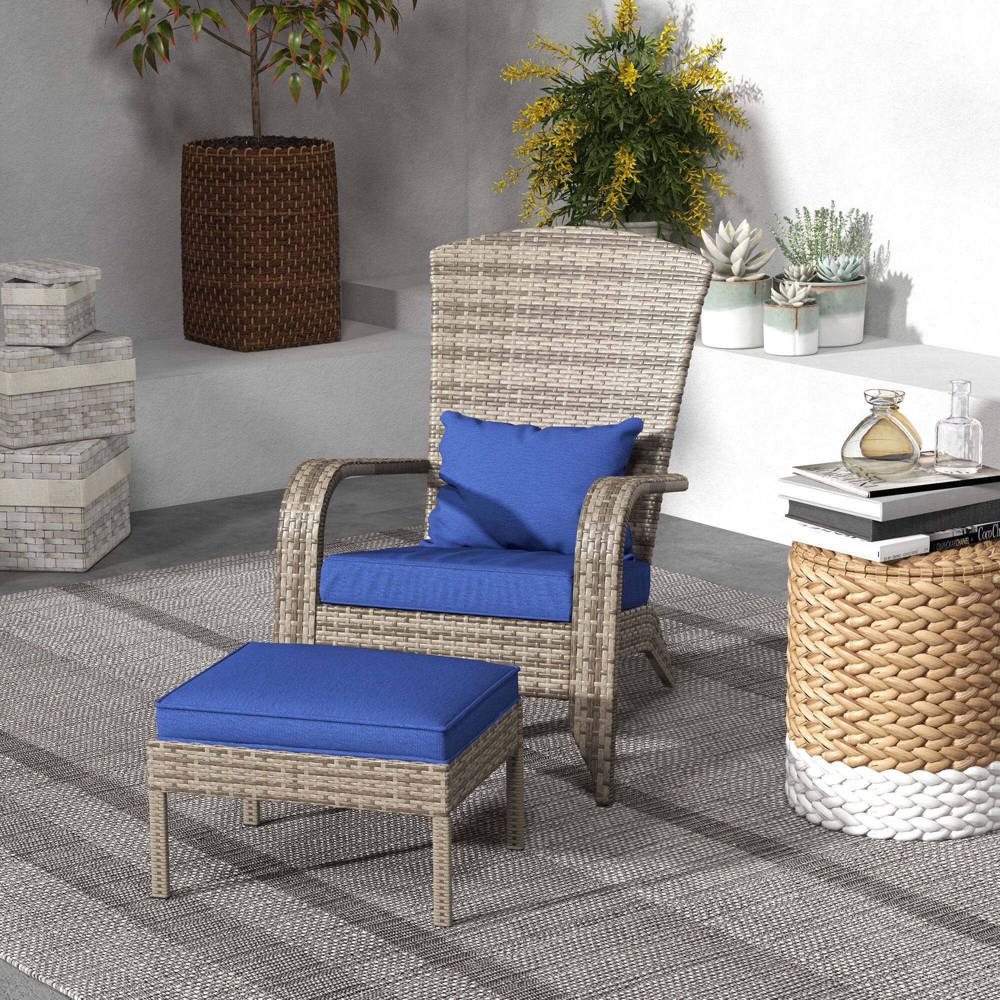 Alt View 1. Outsunny - Adirondack Chair Fire Pit Chair w/ Ottoman & Cushions - Blue.