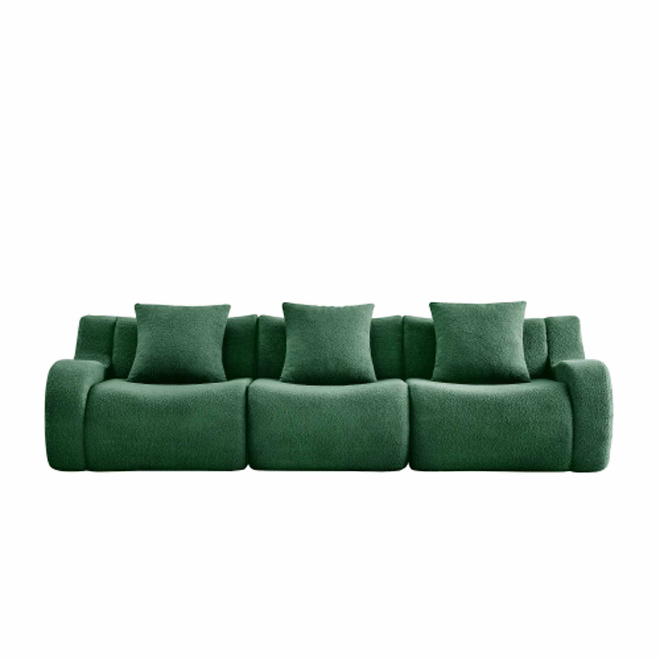 Back. Aukfa - Modular Teddy Fabric Sofa - 3-Seat Convertible Sectional, Soft Boneless Design for Living Room - Green.