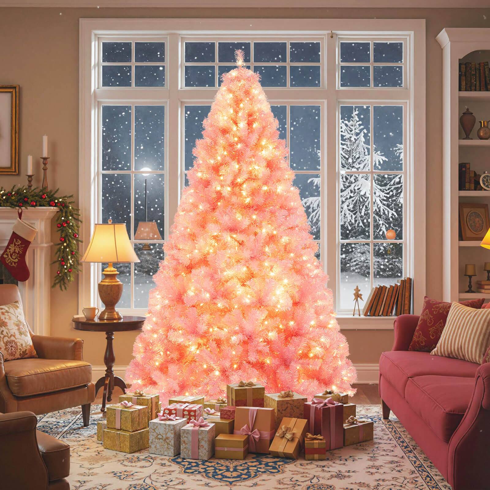 Alt View 1. Costway - Costway 7.5 FT Artificial Xmas Tree with 1300 Branch Tips, 550 Warm White LED Lights 8 Modes Pink - Pink.