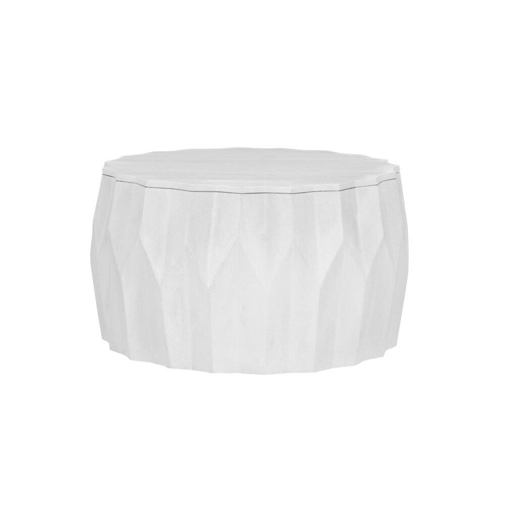 Alt View 1. Carolina Chair & Table - Facet 30" Diamond Carved Round Mango Wood Coffee Table, Walnut Finish - White.
