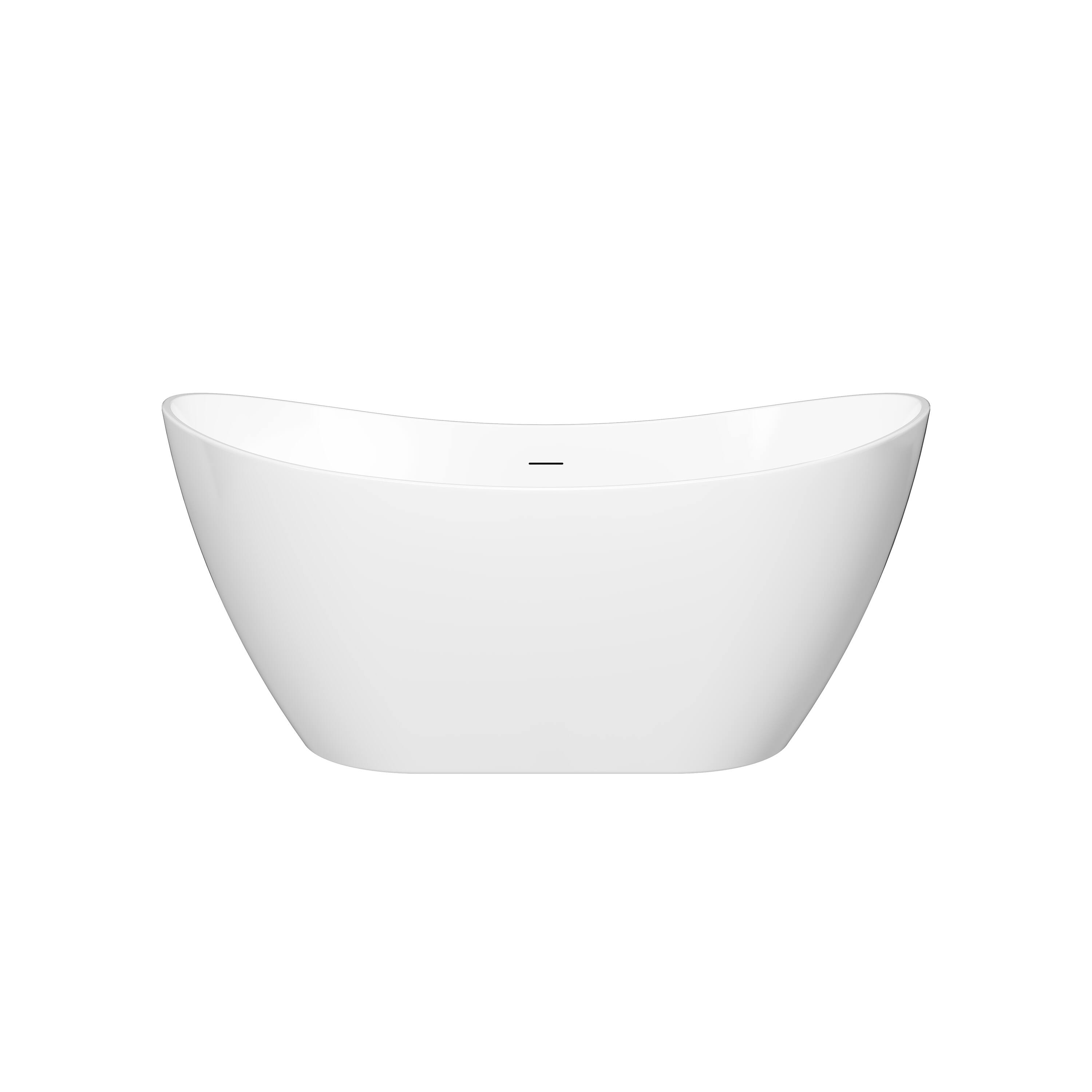 Alt View 8. WELLFOR - Vela 60 in. x 29 in. Acrylic Oval Freestanding Soaking Bathtub with Center Drain and Overflow - White.