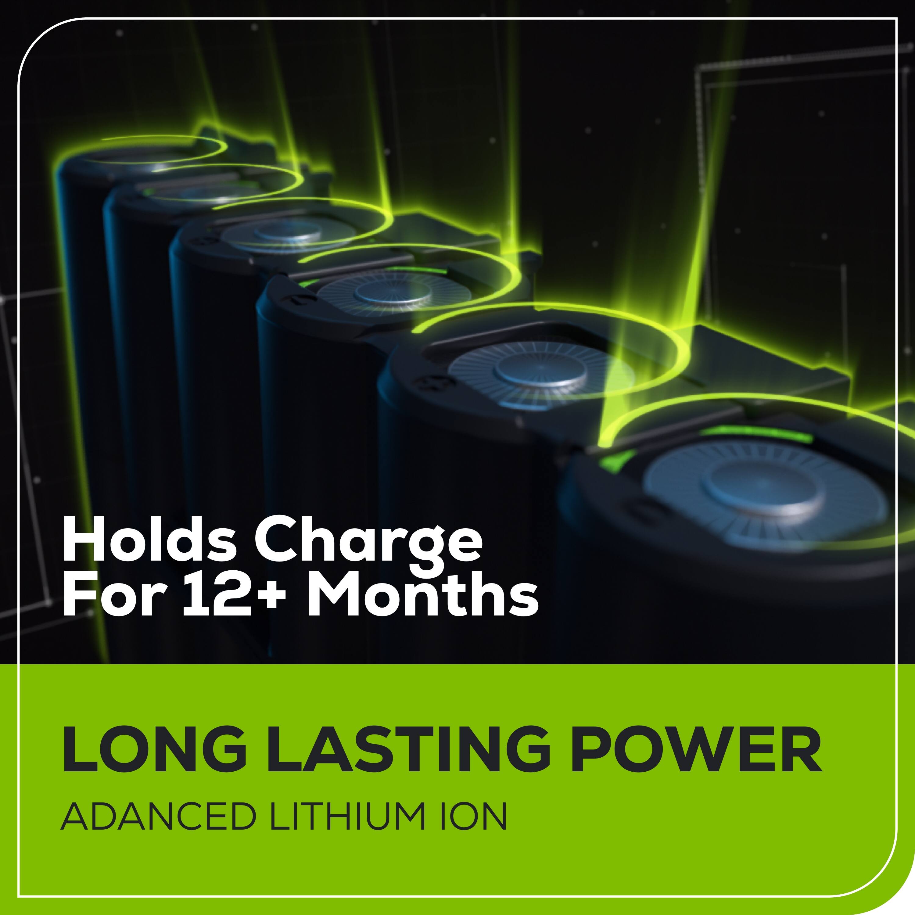 Holds Charge For 12+ Months  
LONG LASTING POWER  
ADVANCED LITHIUM ION