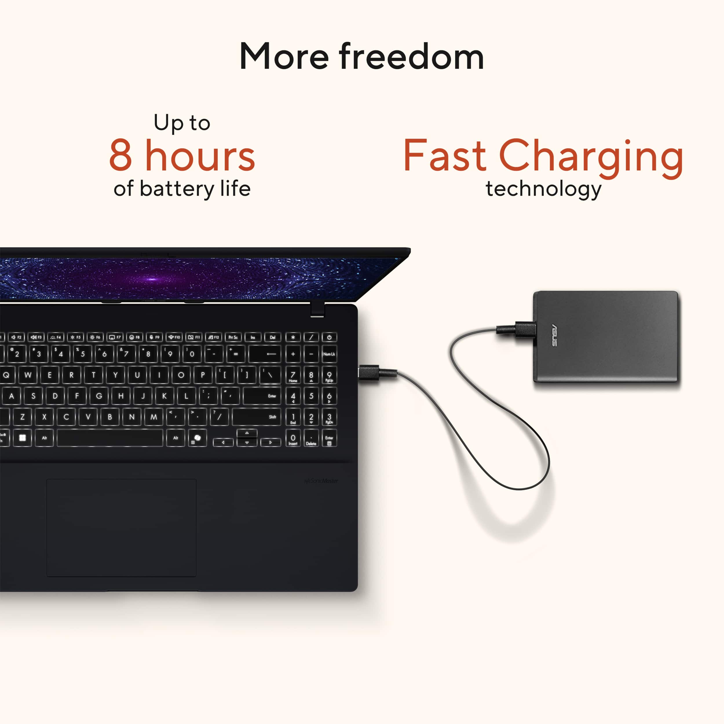 More freedom Up to 8 hours of battery life Fast Charging technology I ... a 2 -. 3 - I 4 .. . 5 O.. No . . 7 8 . - 9 & - o a s . - - I a . , I . - ALE Q W E R T Y U I o F I I I 7 I 0 - A 5 D F G H J L : - 4 5 5 2 x C V B N M / 1 1 - 2 3 - - . . - - a 0 - - . nte