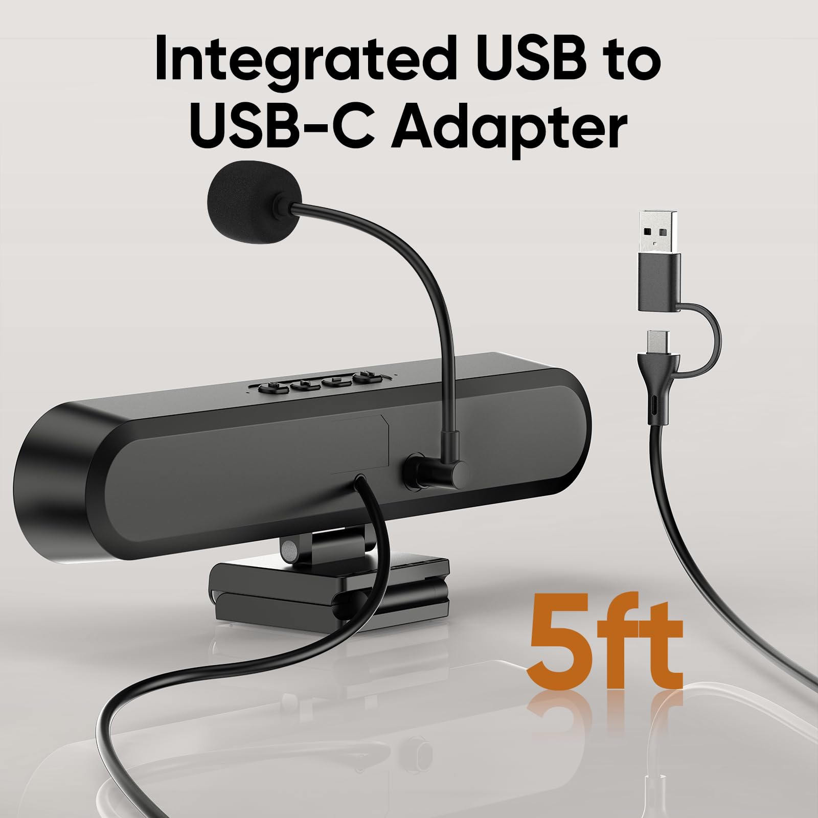 Integrated USB to USB-C Adapter 5ft