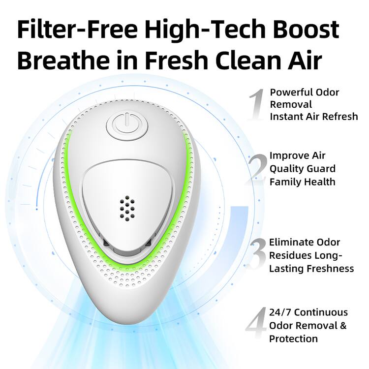 Filter-Free High-Tech Boost  
Breathe in Fresh Clean Air  

1. Powerful Odor Removal  
   Instant Air Refresh  

2. Improve Air Quality  
   Guard Family Health  

3. Eliminate Odor Residues  
   Long-Lasting Freshness  

4. 24/7 Continuous Odor Removal & Protection