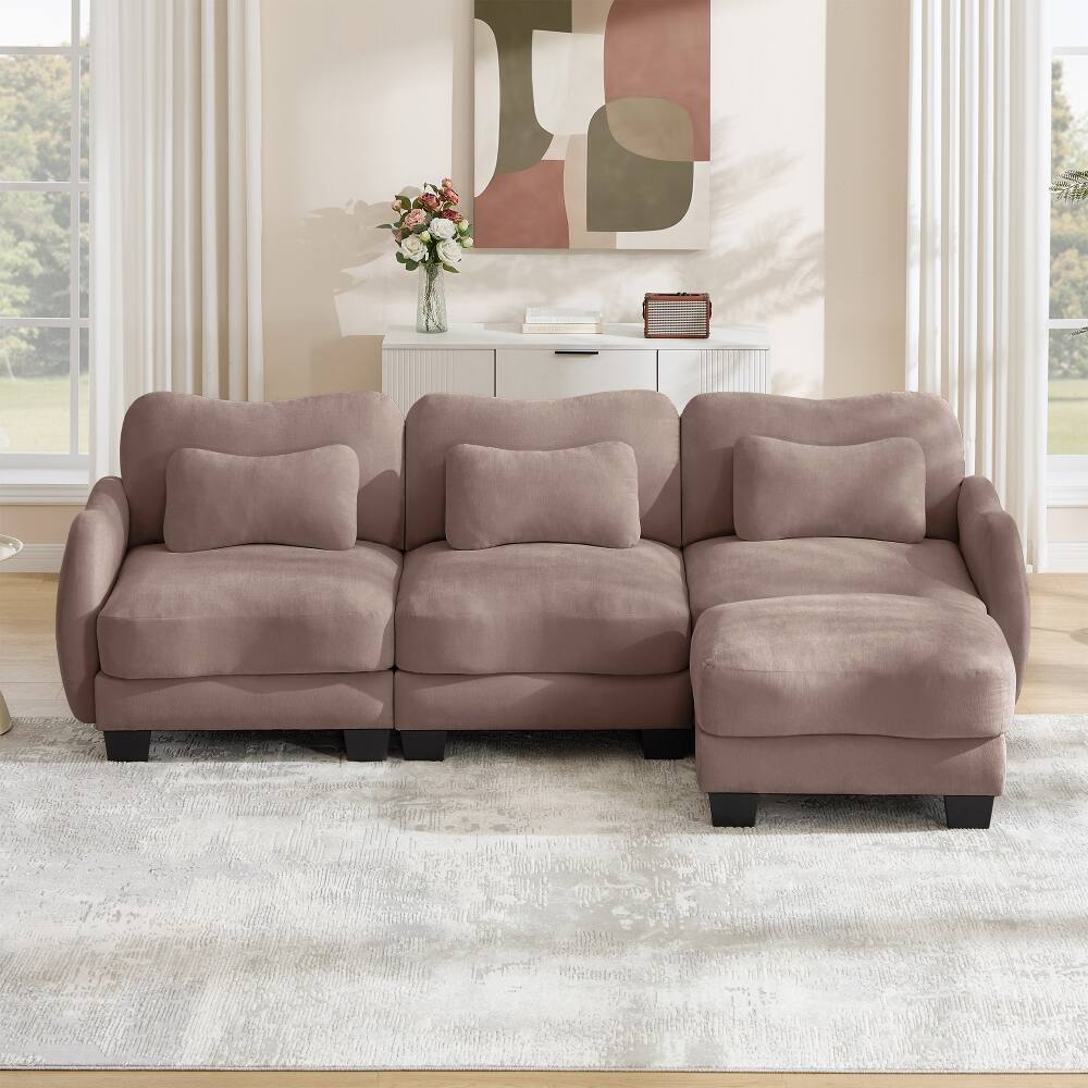 Angle. Loheer - Loheer Chenille L-Shaped Sofa Oversized 3-Seater Sectional Modular Couch with Movable Ottoman Rose Dust - Rose Dust.