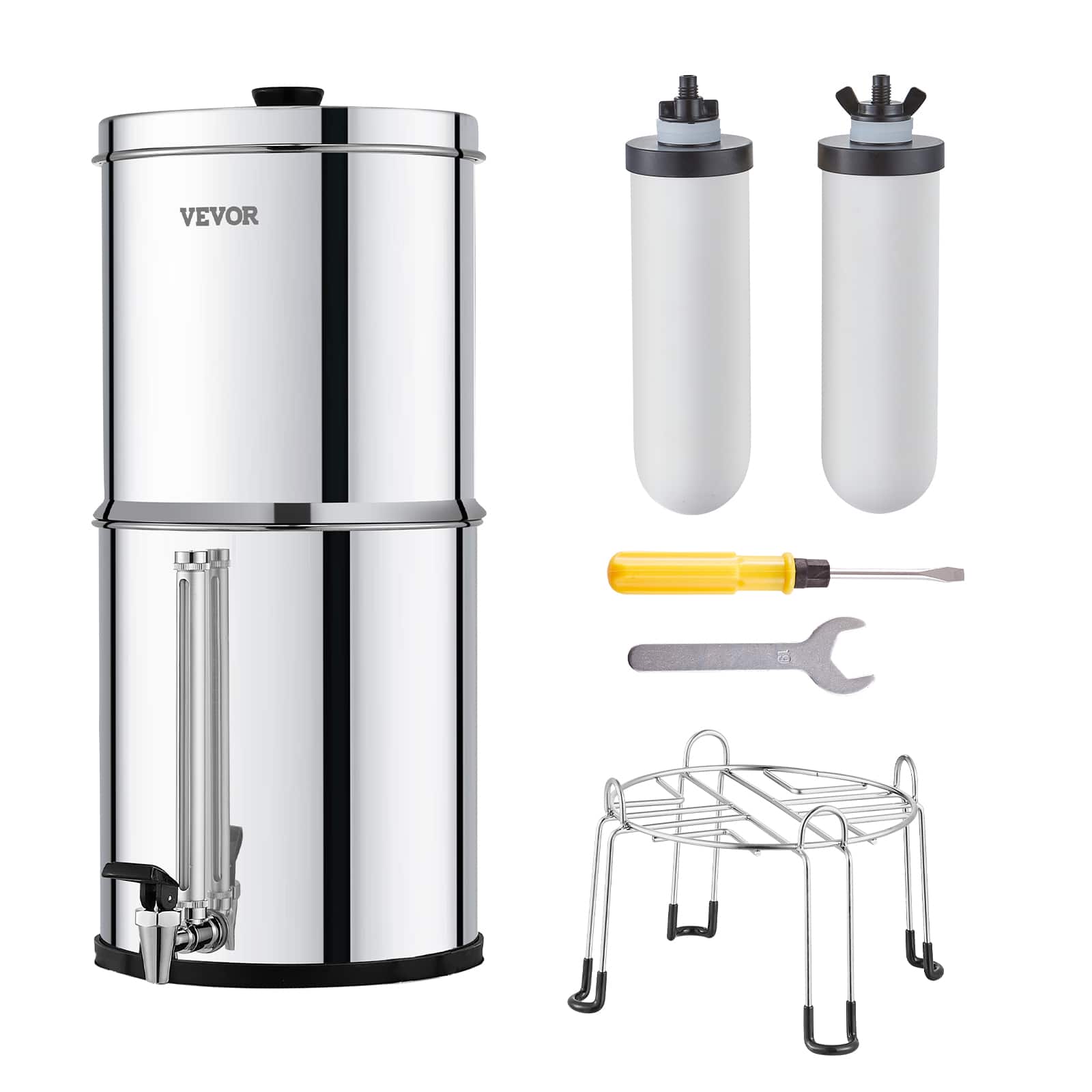 Front. VEVOR - Gravity-fed Water Filter System, 2.25G 304 Stainless-Steel Countertop Water Filtration System - Silver.
