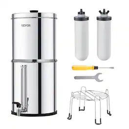 VEVOR - Gravity-fed Water Filter System, 2.25G 304 Stainless-Steel Countertop Water Filtration System - Silver