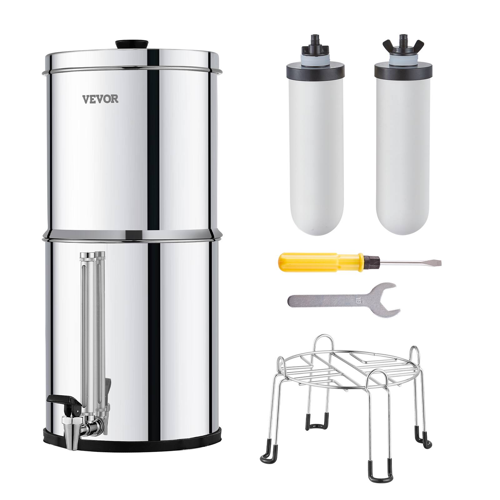 Front. VEVOR - Gravity-fed Water Filter System, 2.25G 304 Stainless-Steel Countertop Water Filtration System - Silver.