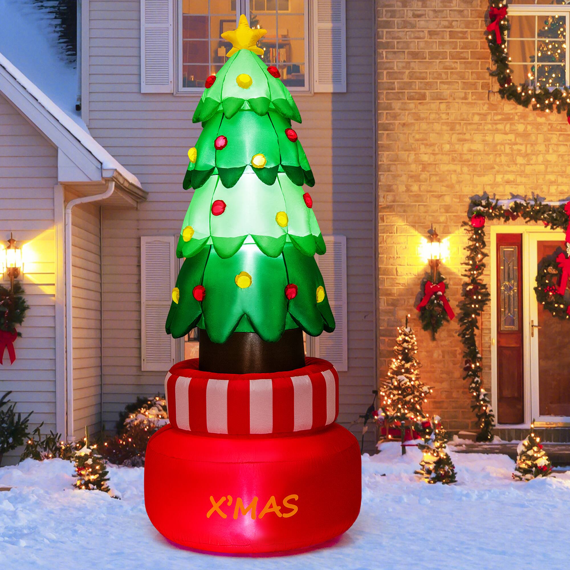 Front. Gymax - Gymax 8FT Tall Christmas Inflatables LED Lighted Xmas Inflatable Rotating - Multicolor.