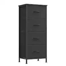 Front. Songmics Home - Dresser for Bedroom, Chest of Drawers, Storage Organizer Unit, Closet, Entryway, Steel, 4 Drawers, Modern - Ink Black and Ebony Black.