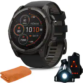Garmin - Fenix 8 47 mm Solar Sapphire Carbon Gray with Towel & Safety Light - Carbon Gray DLC Titanium - (2024)