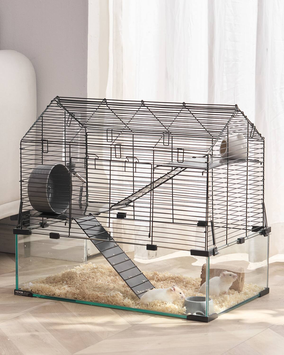 Front. VEVOR - Hamster Cage, 360° Viewing Transparent Hamster Habitats, Small Animal Cage, 22.8 x 15 x 21.3 in.