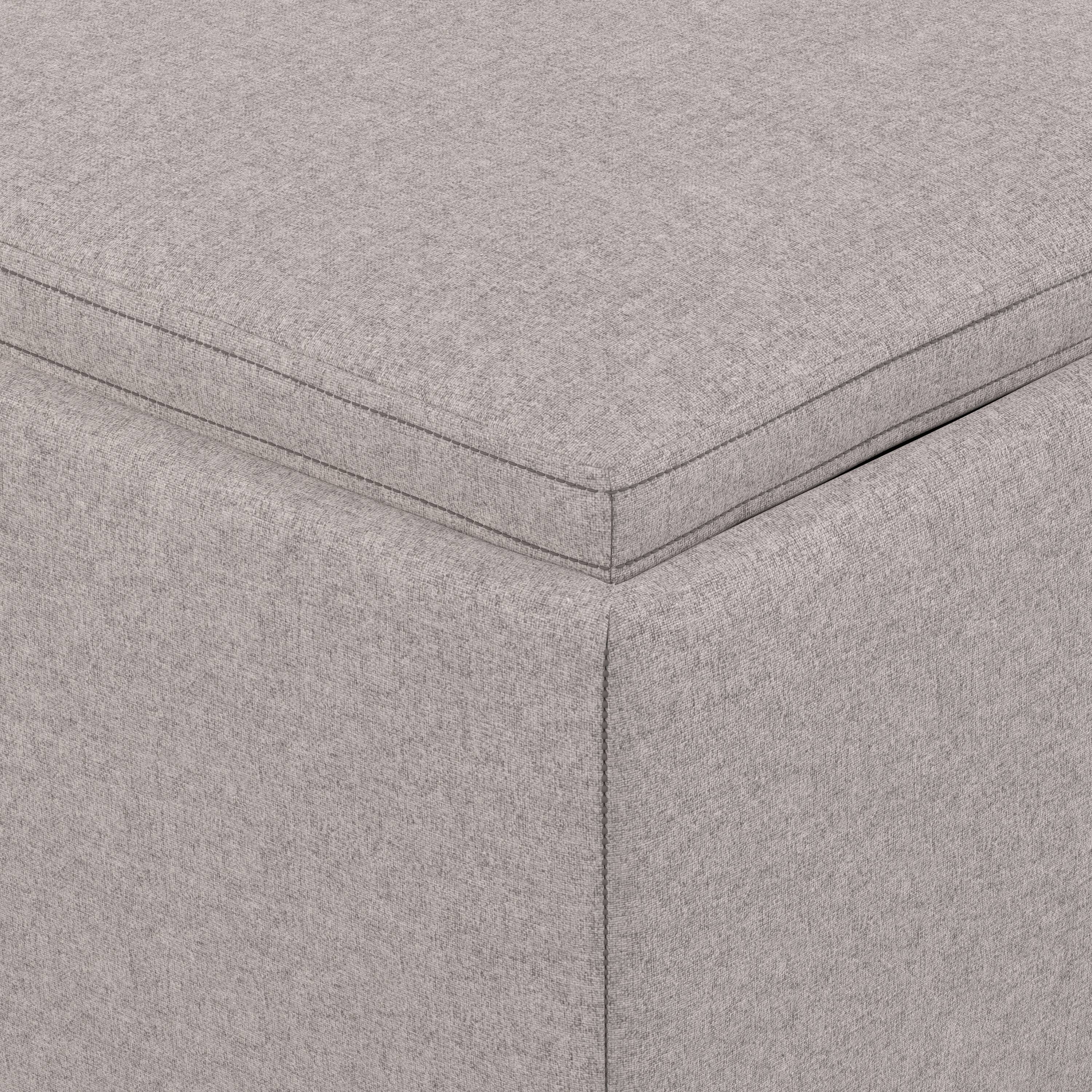 Alt View 4. Simpli Home - Natasha 18 inch Wide Mid Century Square Mid Century Storage Ottoman with Tray in Cloud Grey Polyester Linen, Assembled - Cloud Grey.