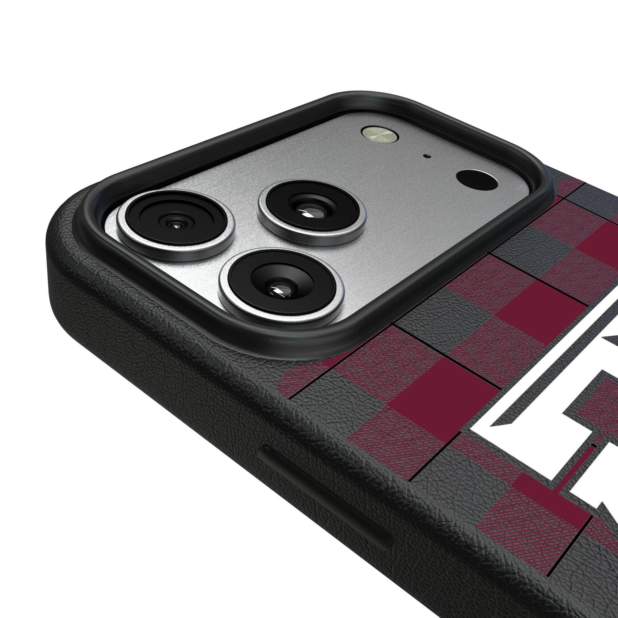 Alt View 2. Keyscaper - Texas A&M Aggies Plaid Magnetic Bump iPhone Case - 15 Plus - Black.