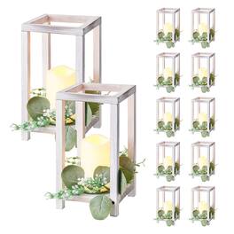 VEVOR - 12 Set/36 Pcs Wooden Wedding Lantern Centerpiece, Includes 12 Wooden Lantern Candle Holder 12 Flameless LED Candle - White