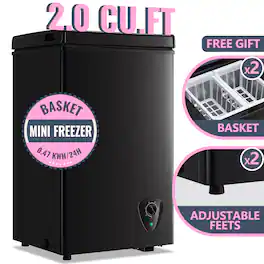 WANAI - Mini Compact Chest Freezer 2.0 Cu.Ft for Dorm Home, Free-Standing Top Door Freezer with Removable Storage Basket - Black
