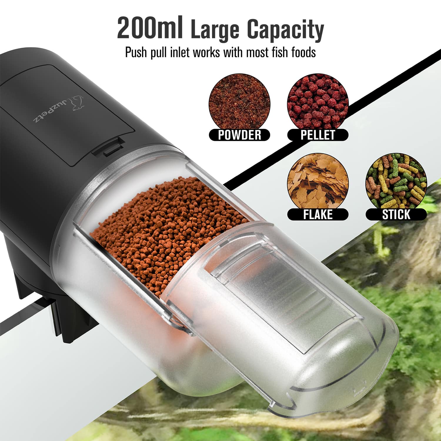 JuzPetz Automatic Fish Feeder for Aquarium, 200ml Auto Fish Feeder