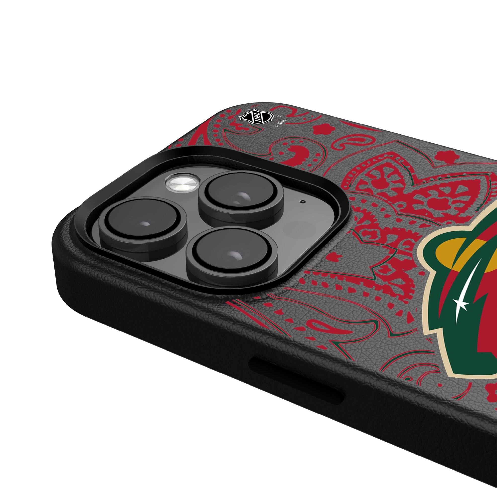 Alt View 3. Keyscaper - Black Minnesota Wild Paisley iPhone Magnetic Bump Case - 16 Pro Max - Black.