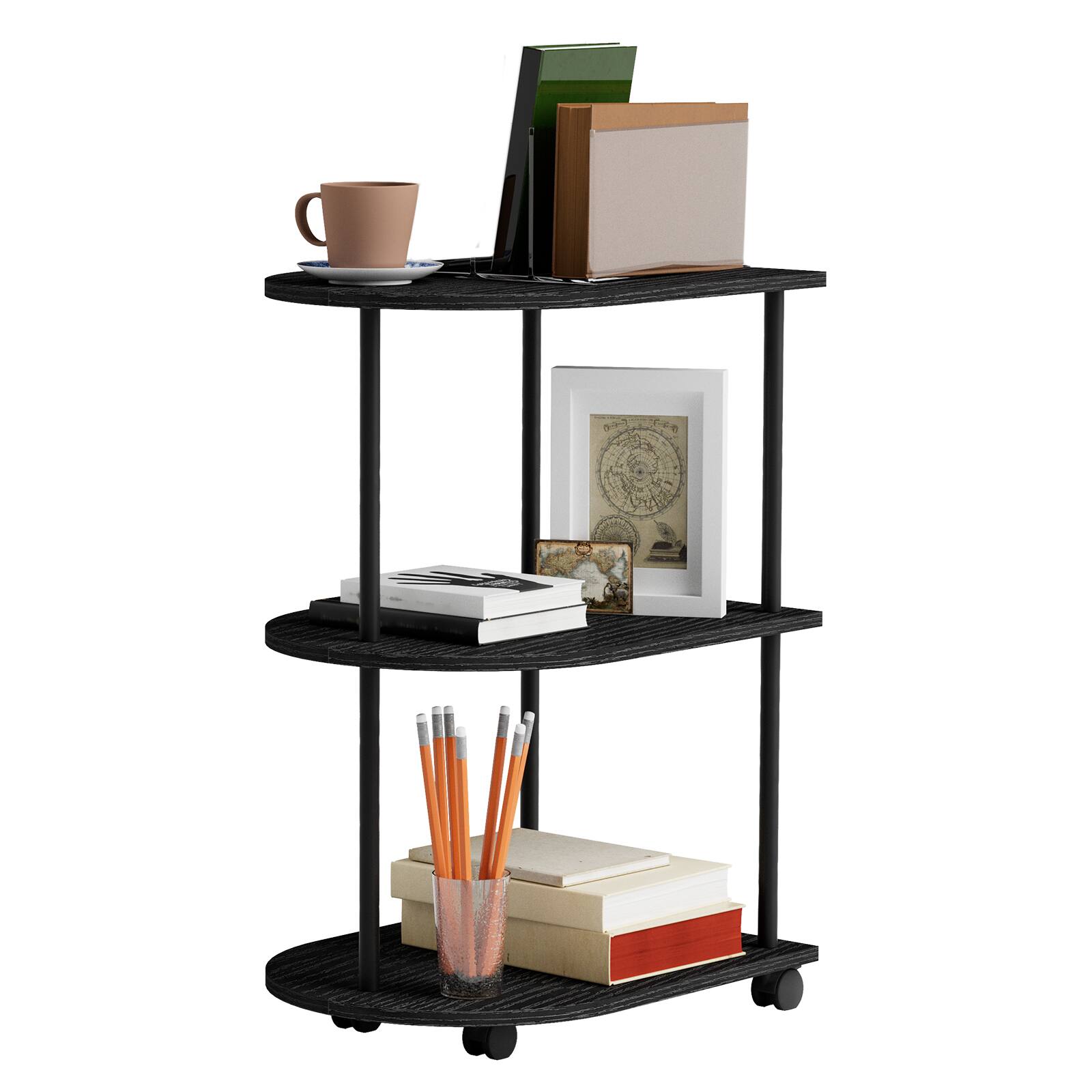 Back. Oumilen - Black 3-Tier Rolling Side Table, Industrial Storage Cart with Wheels - Black.