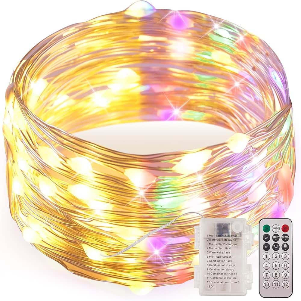 THIRSTY TURTLE - 16.4ft Battery Operated String Lights, Warm White & Multi-Color, 50 LEDs