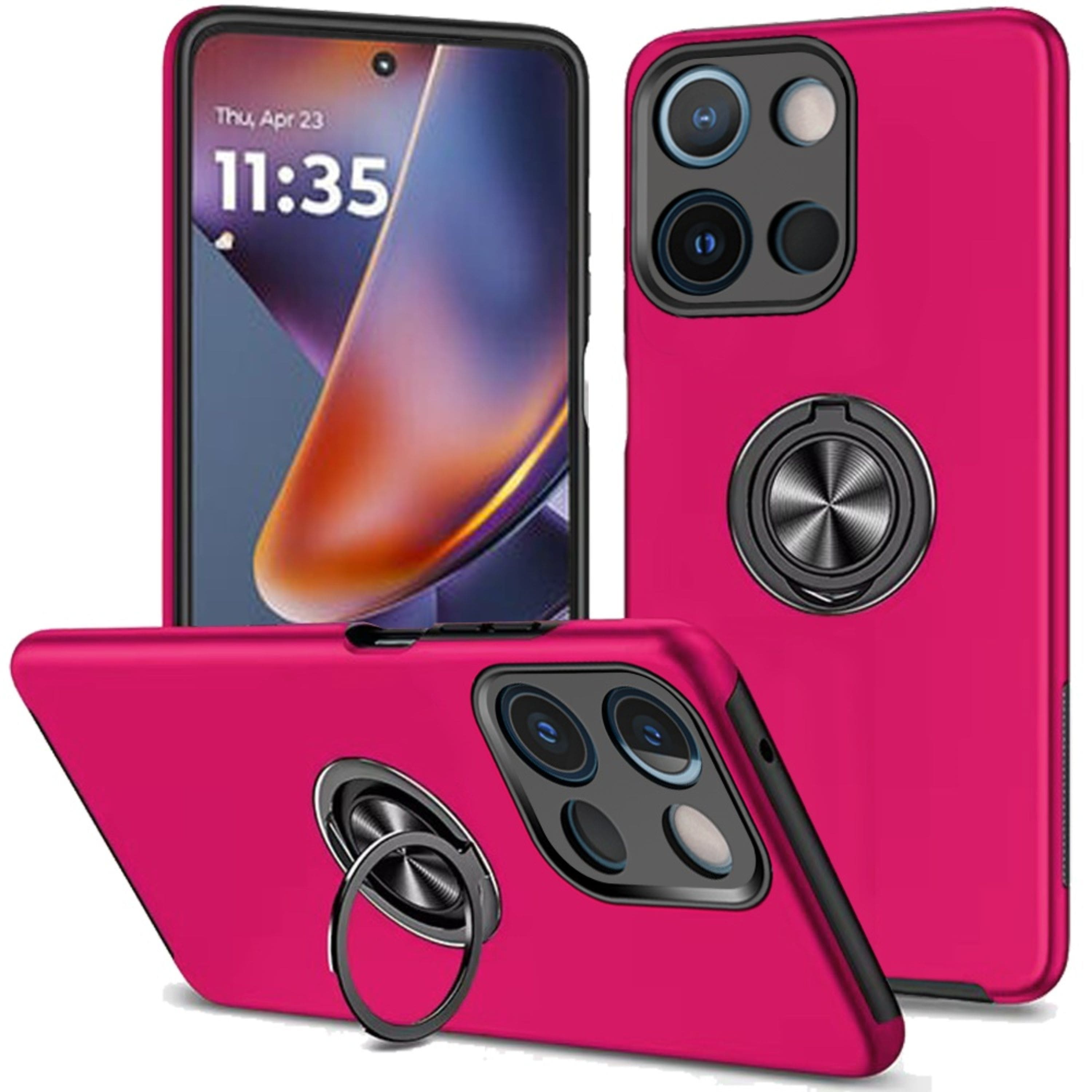 Kitcheniva - Rugged Metal Ring Stand Case With Tempered Glass For Moto G 2025/2026 / G Play 2026 - Hot Pink price history on PriceWatchPro