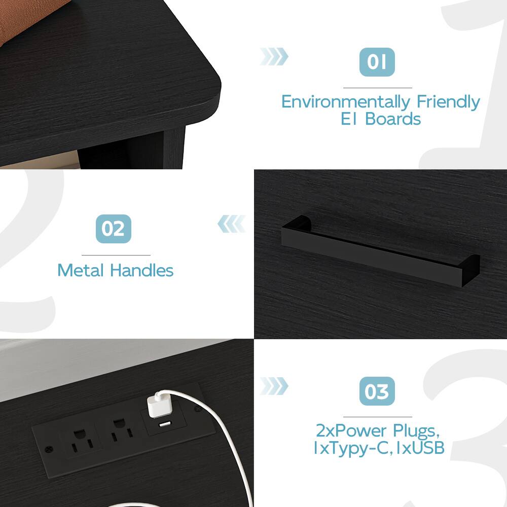 01 Environmentally Friendly EI Boards  
02 Metal Handles  
03 2x Power Plugs, 1x Typy-C, 1x USB