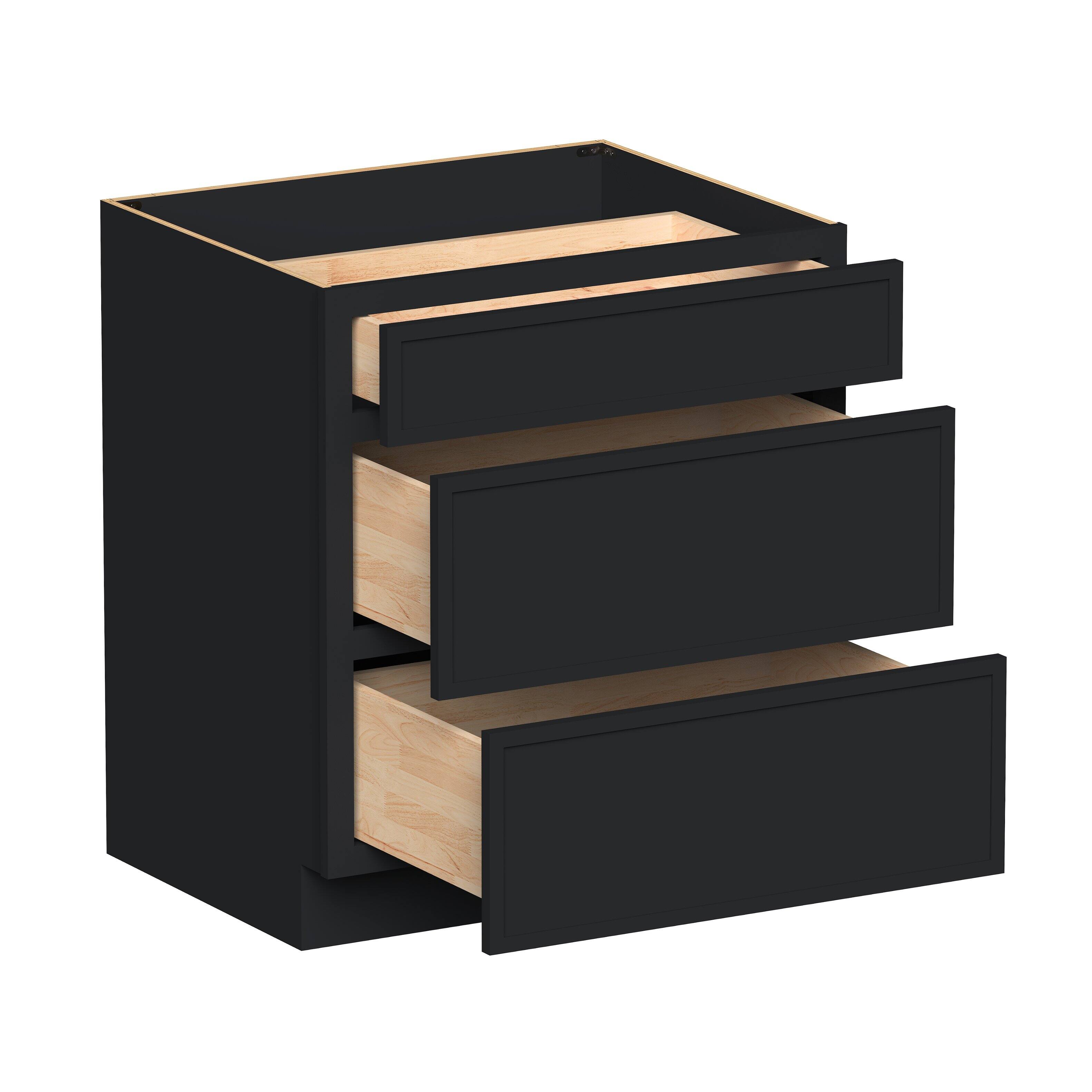 Angle. Boyel Living - 33-in W x 34.5-in H x 24-in D Shaker RTA Kitchen 3-Drawer Base Cabinet with Soft-Close Drawers - Black.