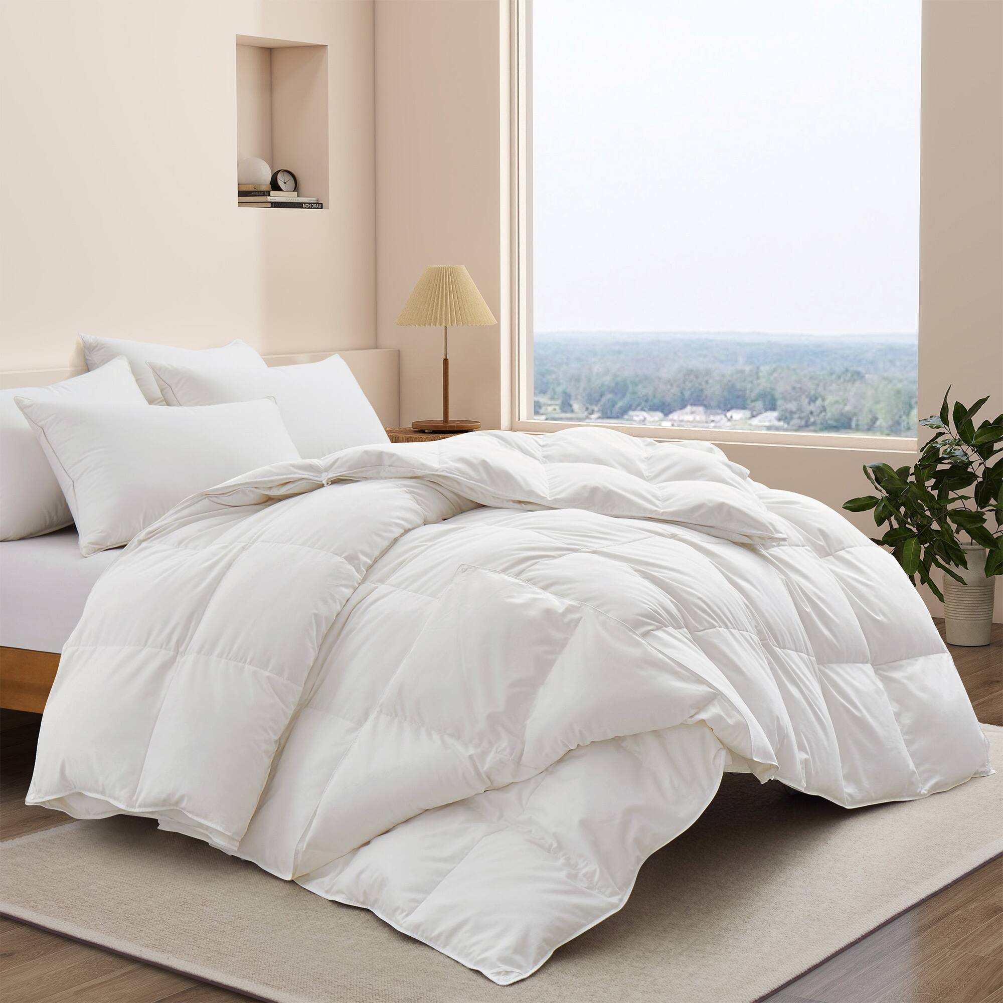 Angle. Puredown - Puredown 3-in-1 800FP 90% Down Comforter with 400 TC Cotton Shell, All Season Detachable Duvet Insert, Full/Queen - White.