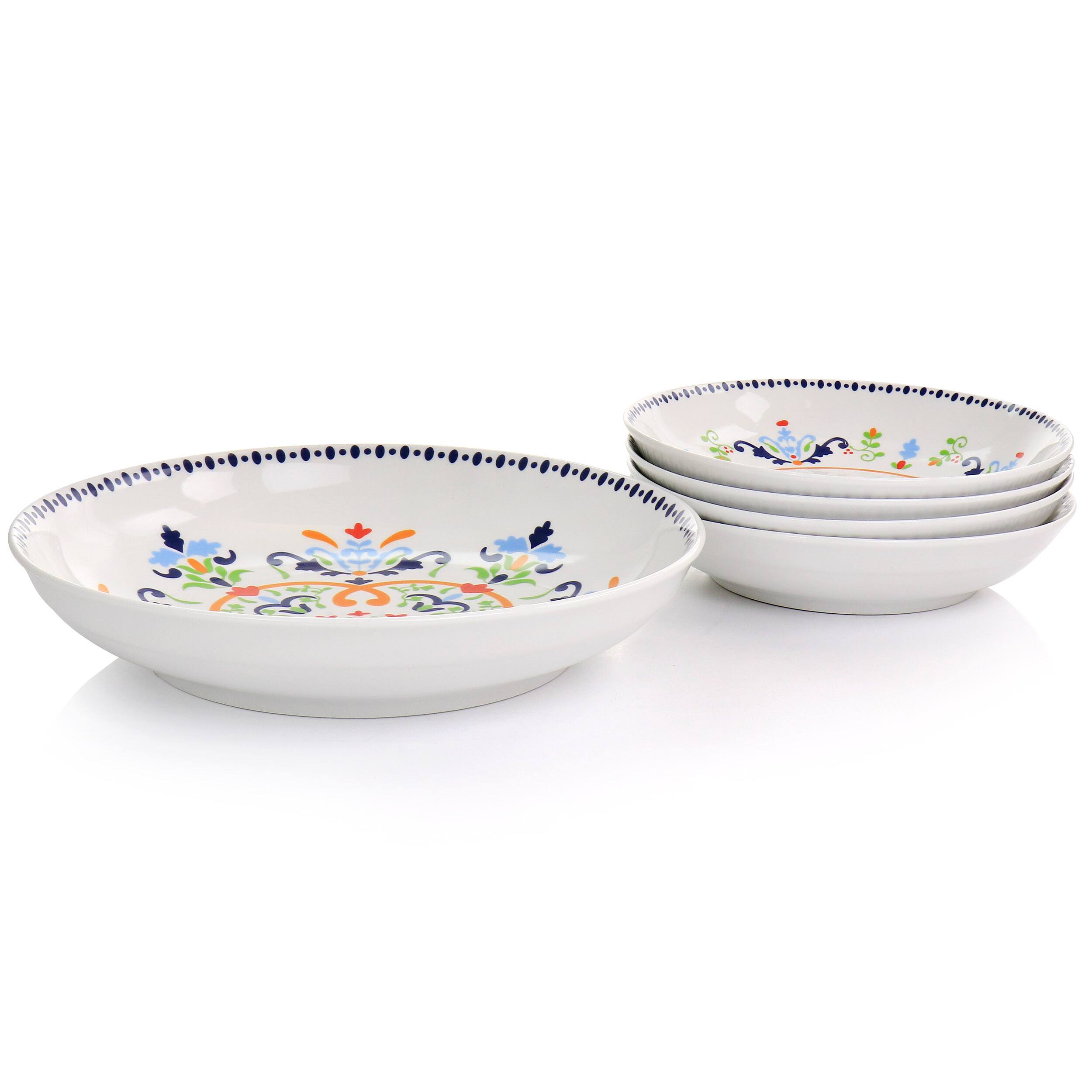 Alt View 1. Gibson - Gibson Home Tijuana 5 Piece Fine Cermic Pasta Bowl Set in White and Multi - Multi.