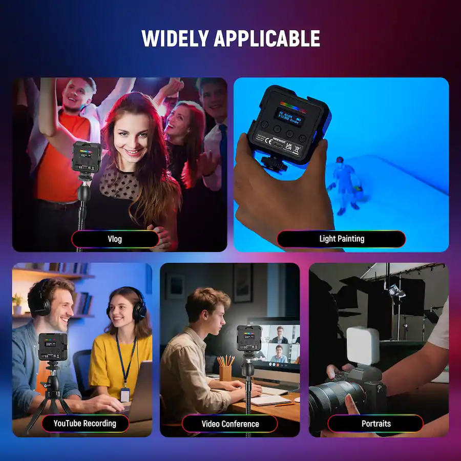 Neewer Magnetic RGB Camera Light Full Color LED Panel with 3 Cold Shoes ...