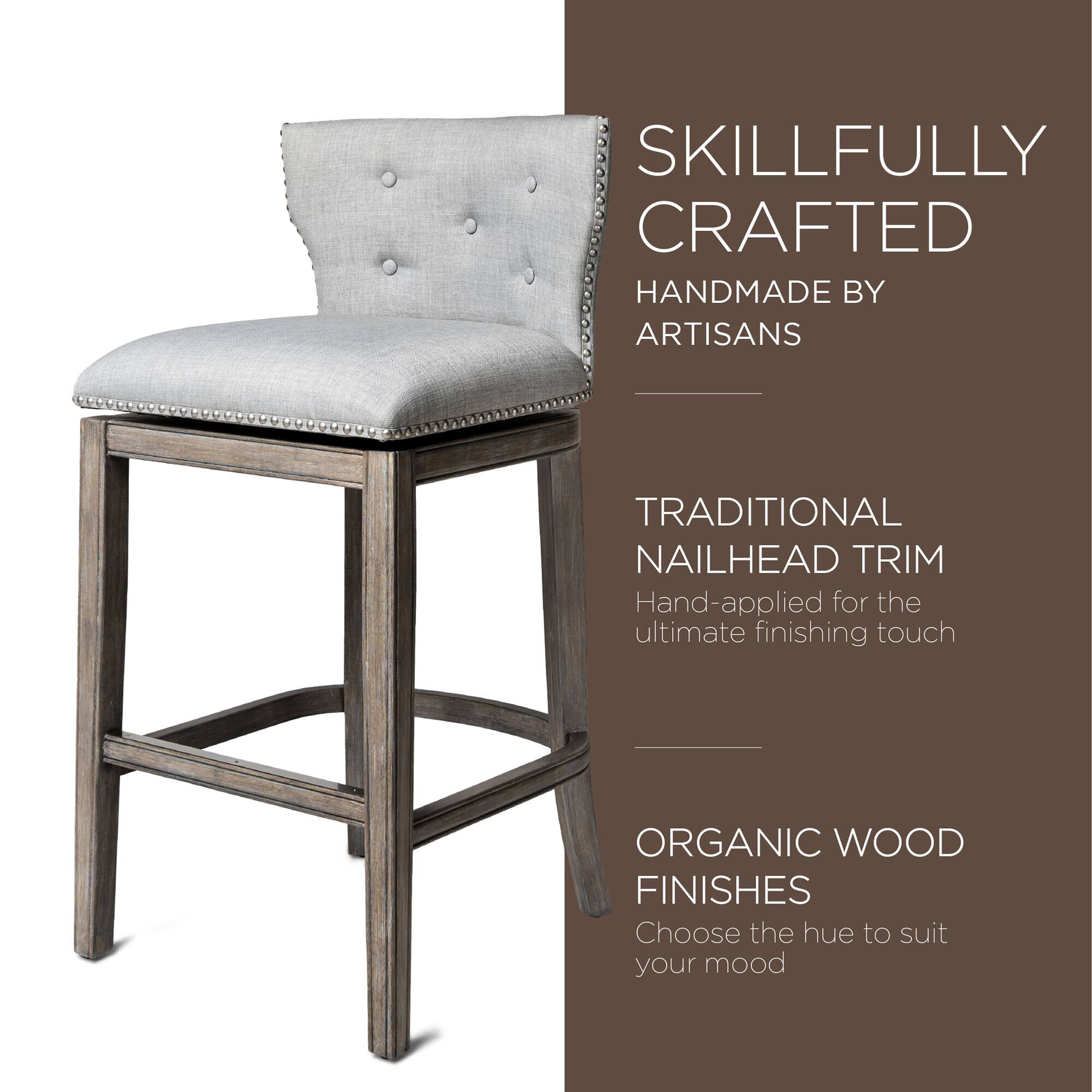 SKILLFULLY CRAFTED  
HANDMADE BY ARTISANS  

TRADITIONAL NAILHEAD TRIM  
Hand-applied for the ultimate finishing touch  

ORGANIC WOOD FINISHES  
Choose the hue to suit your mood