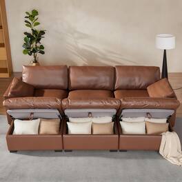 Dyonery - 120-inch oversized modular sectional sofa, with storage bench, down-filled, solid wood frame, no tools required,Brown - Brown