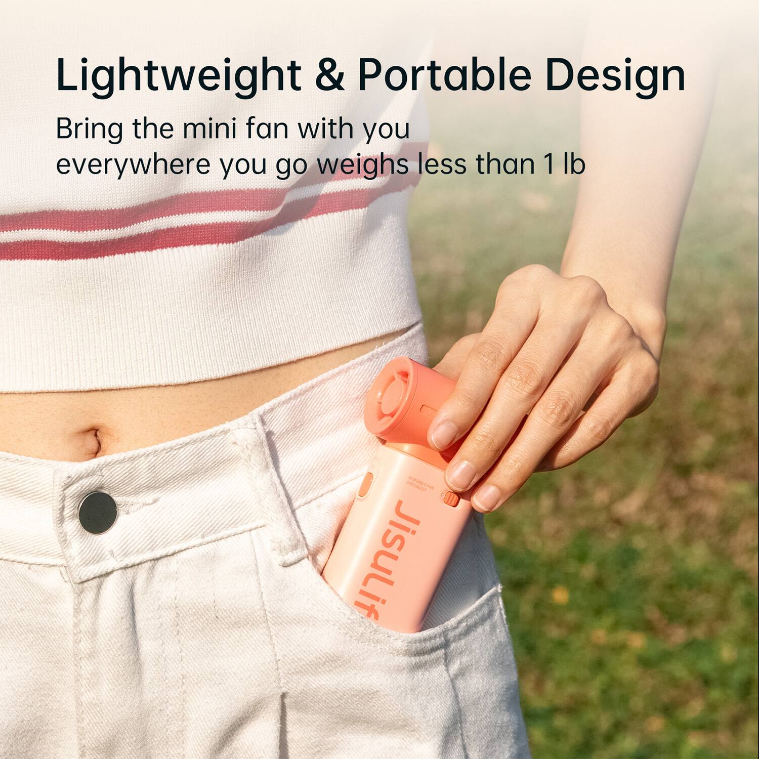 Lightweight & Portable Design  
Bring the mini fan with you everywhere you go weighs less than 1 lb  
SVINI - JisuLif