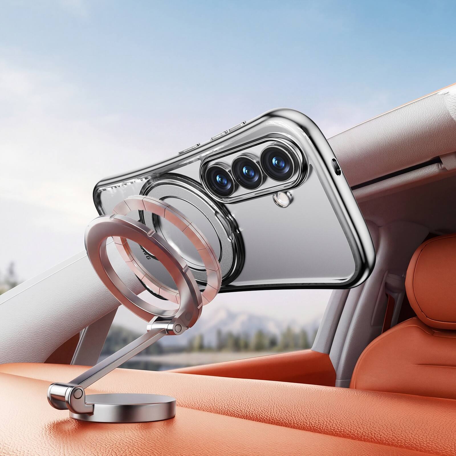 Alt View 1. Dteck - Magnetic Case for Samsung Galaxy S26 with 360 Ring Stand and Strap, Shockproof TPU Phone Cover Built-in Lens Protector - Silver.