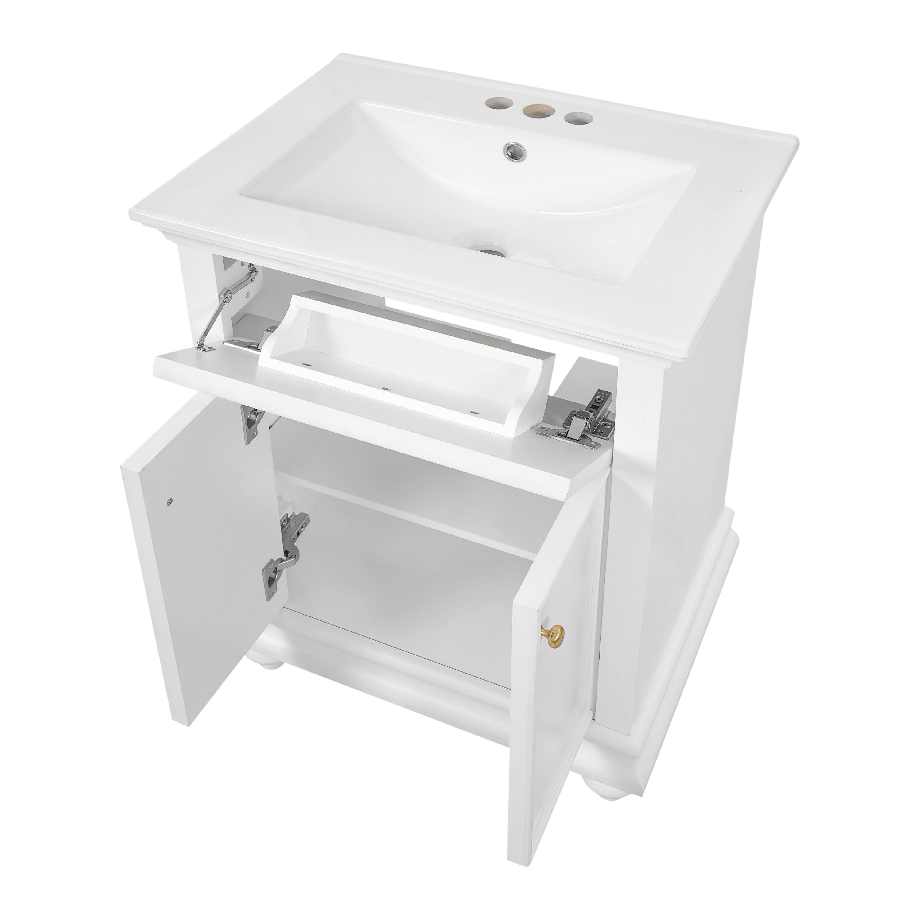 Alt View 1. Whisen - 24" Modern Bathroom Vanity Cabinet with Sink Tip-Out Soft-Close Hinges Back Open Ball-Turned Legs - White.