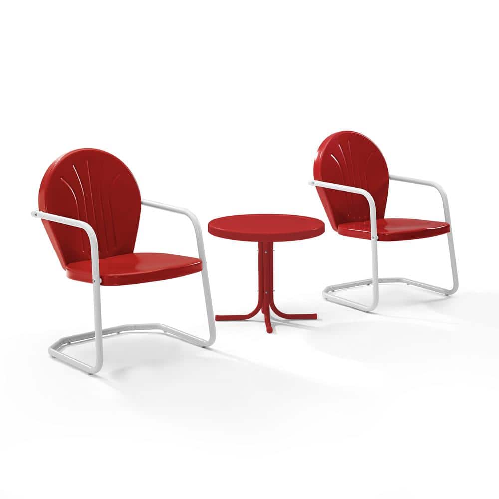 Photos - Garden Furniture Crosley Furniture - Griffith 3Pc Retro Outdoor Chair Set - Side Table & 2 Chairs - Bright Red Gloss 