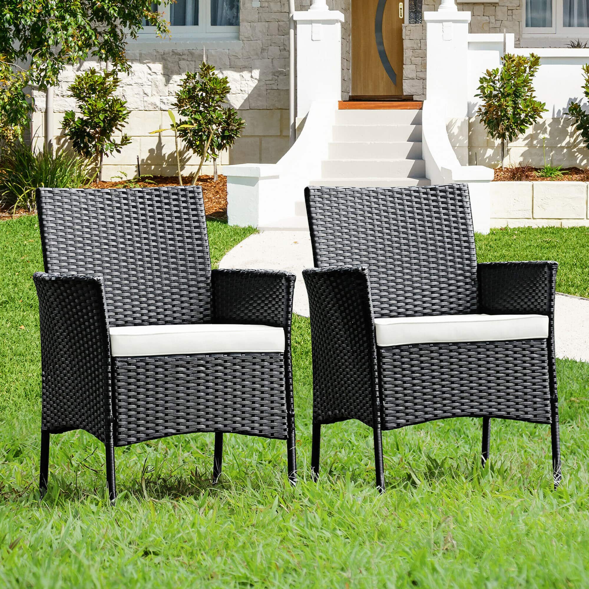Gymax - 2PCS Patio Rattan Arm Dining Chair Cushioned Sofa Furniture - Black price history on PriceWatchPro