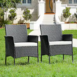 Gymax - 2PCS Patio Rattan Arm Dining Chair Cushioned Sofa Furniture - Black