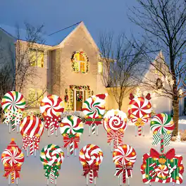 PARKER SLATER - 13 Pcs LED Peppermint Lollipop Candy Yard Signs with Stakes, Christmas Outdoor Decor
