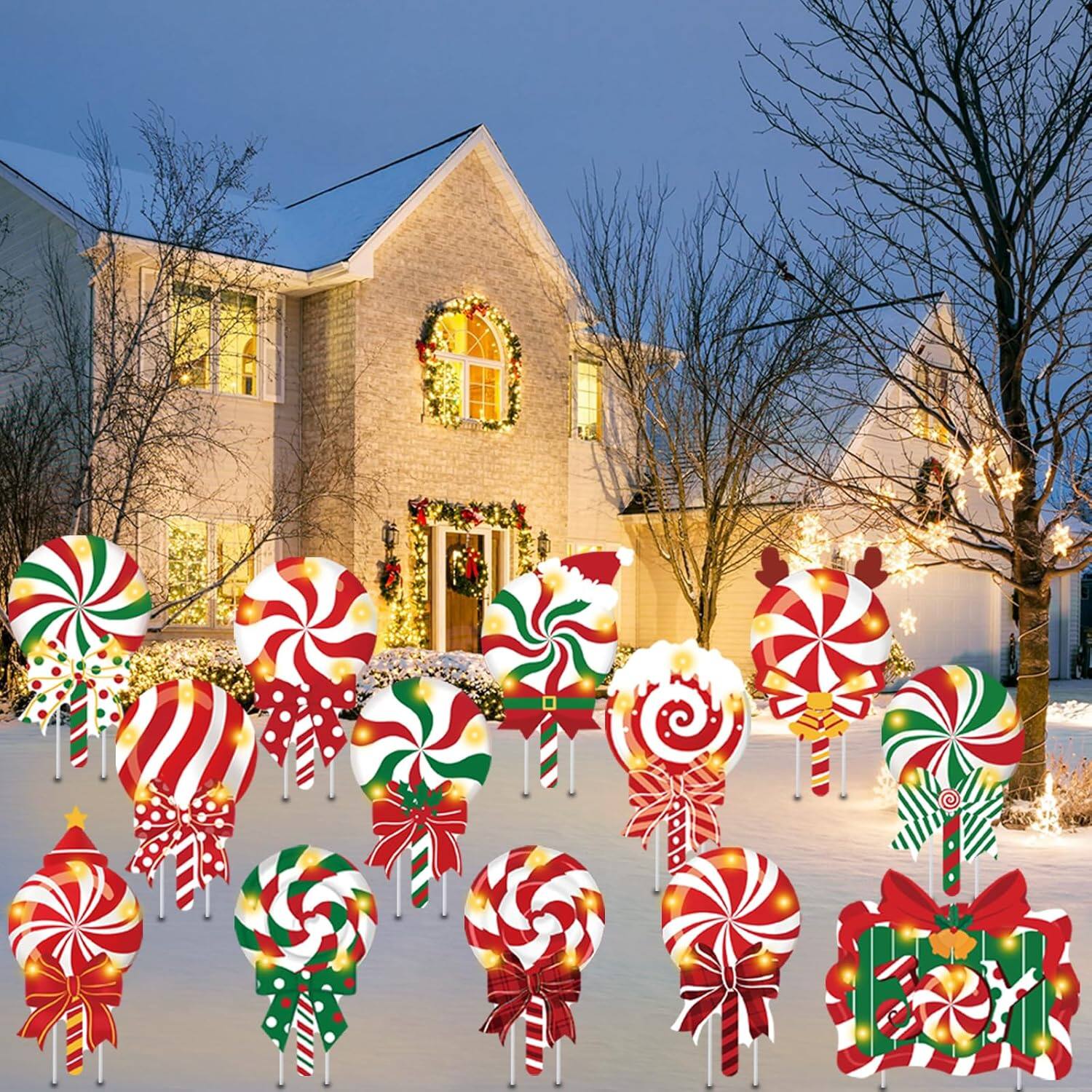 Front. PARKER SLATER - 13 Pcs LED Peppermint Lollipop Candy Yard Signs with Stakes, Christmas Outdoor Decor.