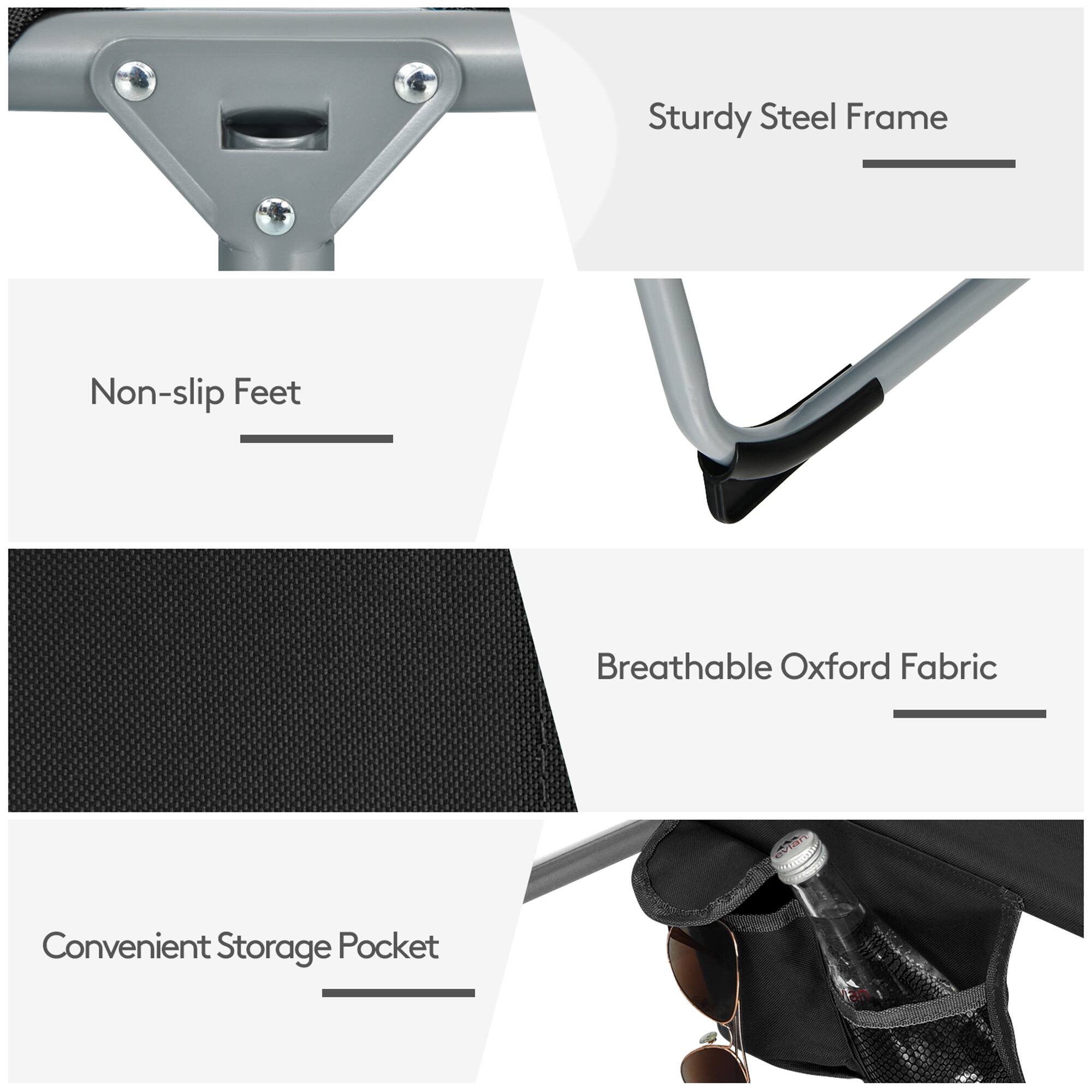 Sturdy Steel Frame, Non-slip Feet, Breathable Oxford Fabric, Convenient Storage Pocket