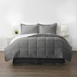 Hivvago - Queen Size 8-Piece Microfiber Reversible Bed-in-a-Bag Comforter Set in Grey - Gray