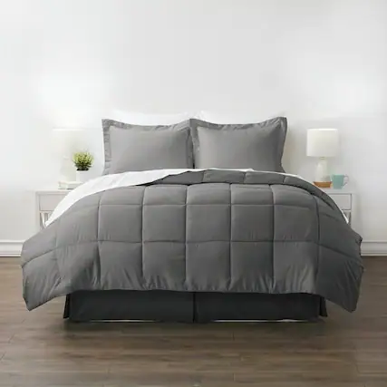 Front. Hivvago - King Size 8-Piece Microfiber Reversible Bed-in-a-Bag Comforter Set in Grey - Grey.