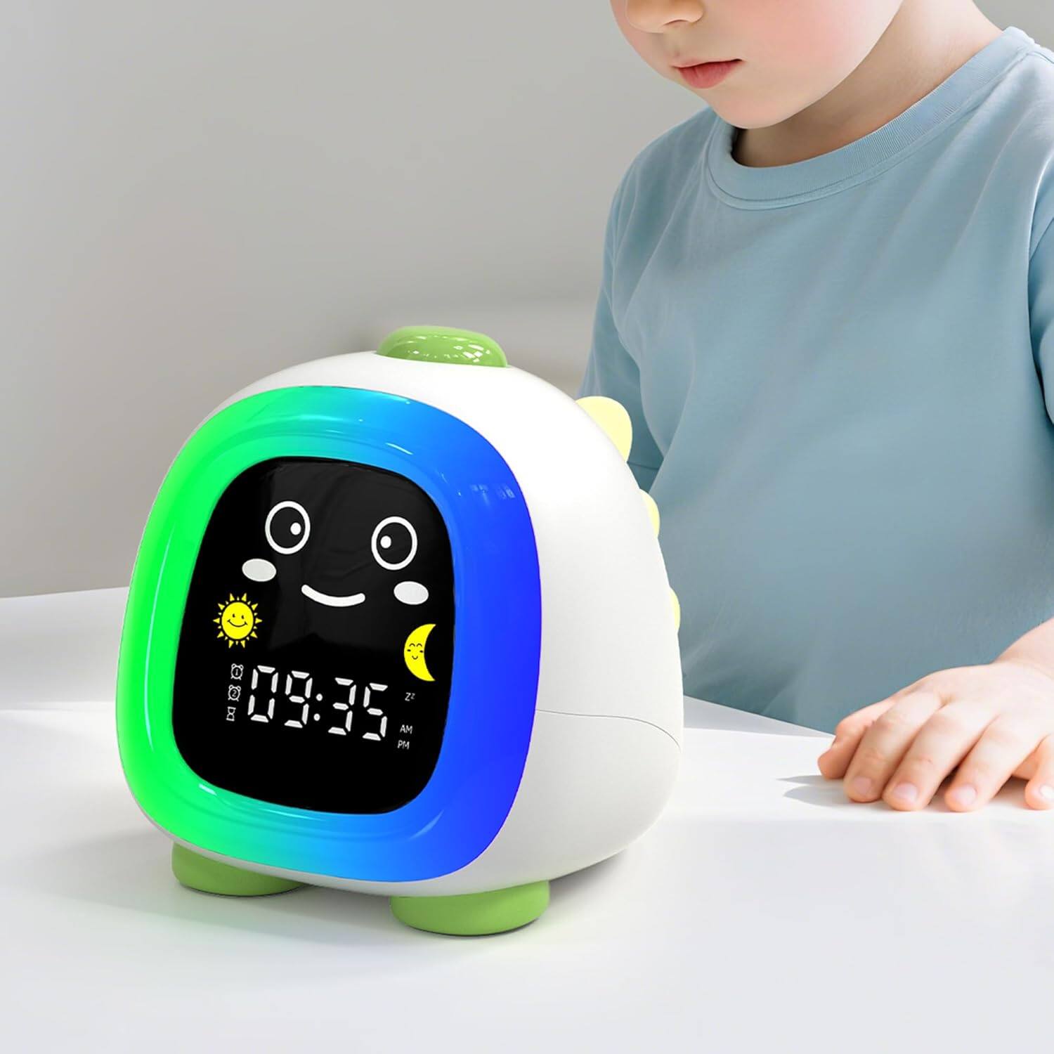 Alt View 3. FINEAK - Kids Alarm Clock Ok to Wake Cute Night Light - Forest Green.