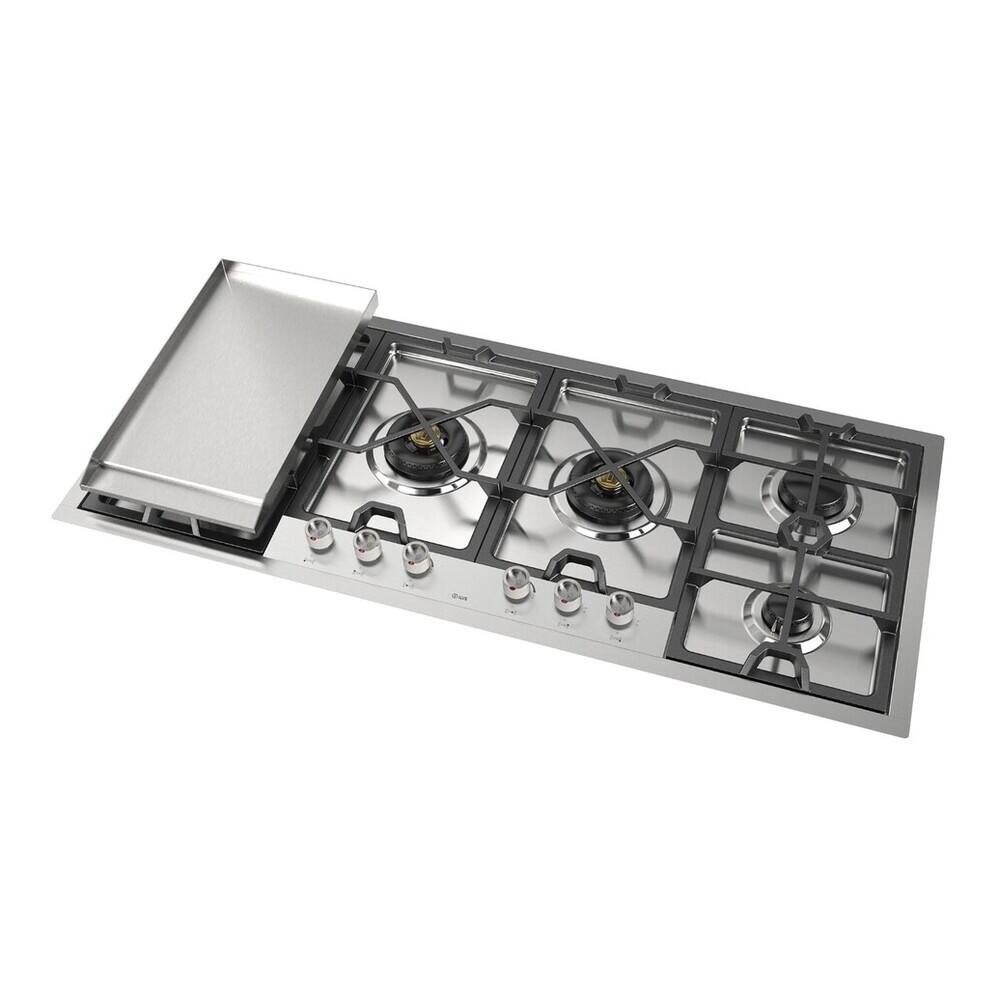 Alt View 3. ILVE - ILVE Panoramagic Series 48 in. Gas Cooktop with 6 Sealed Burners + Griddle (Liquid Propane, Stainless Steel Trim) - Stainless Steel.