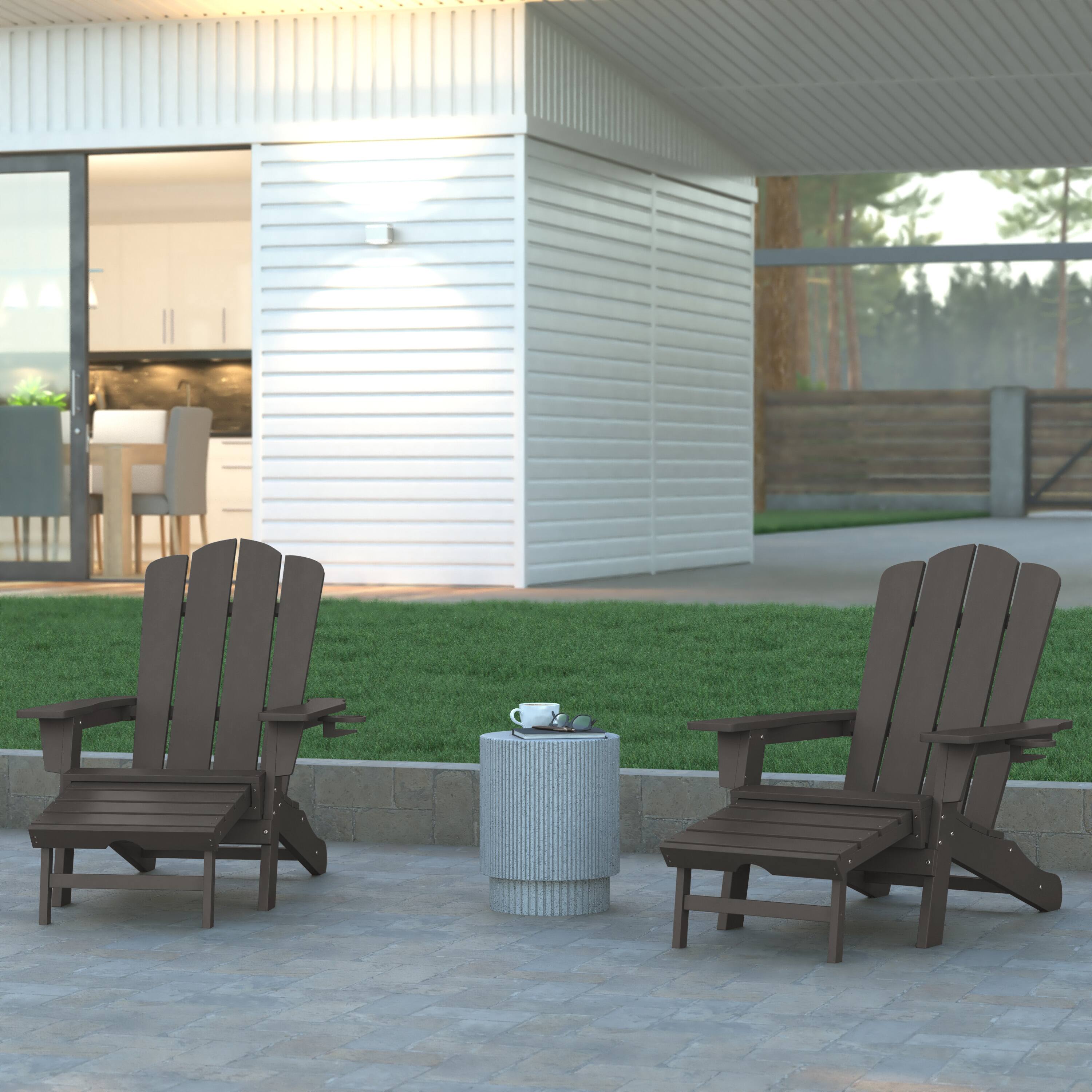 Alt View 1. Emma + Oliver - Haley Adirondack Chair with Cup Holder and Pull Out Ottoman, All-Weather HDPE Indoor/Outdoor Lounge Chair - Gray.